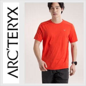 Arcteryx Mens Cormac Crew Shirt Medium Orange Short Sleeve Reflective Logo